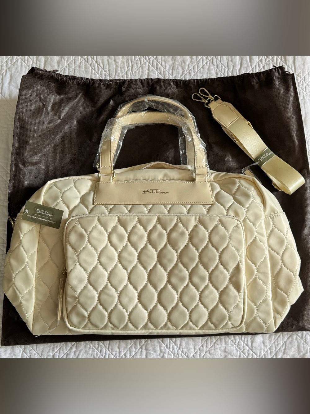 B.B. Rizzo Cream Quilted Travel Tote with Detachable Strap